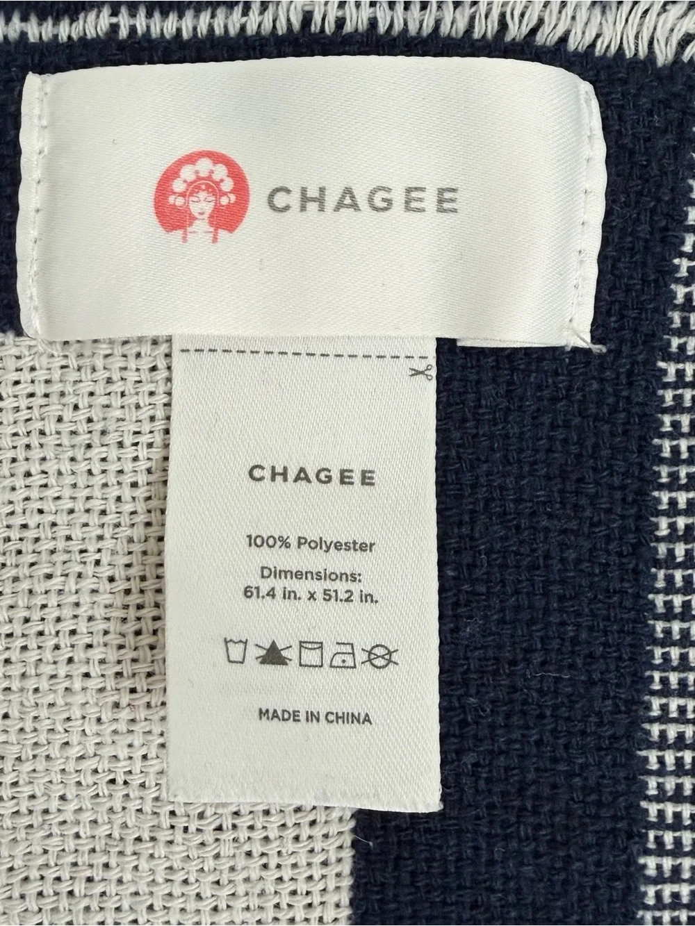 CHAGEE Modern Tea House Woven Throw Blanket Shawl Toile Fringe Blue White 61x51